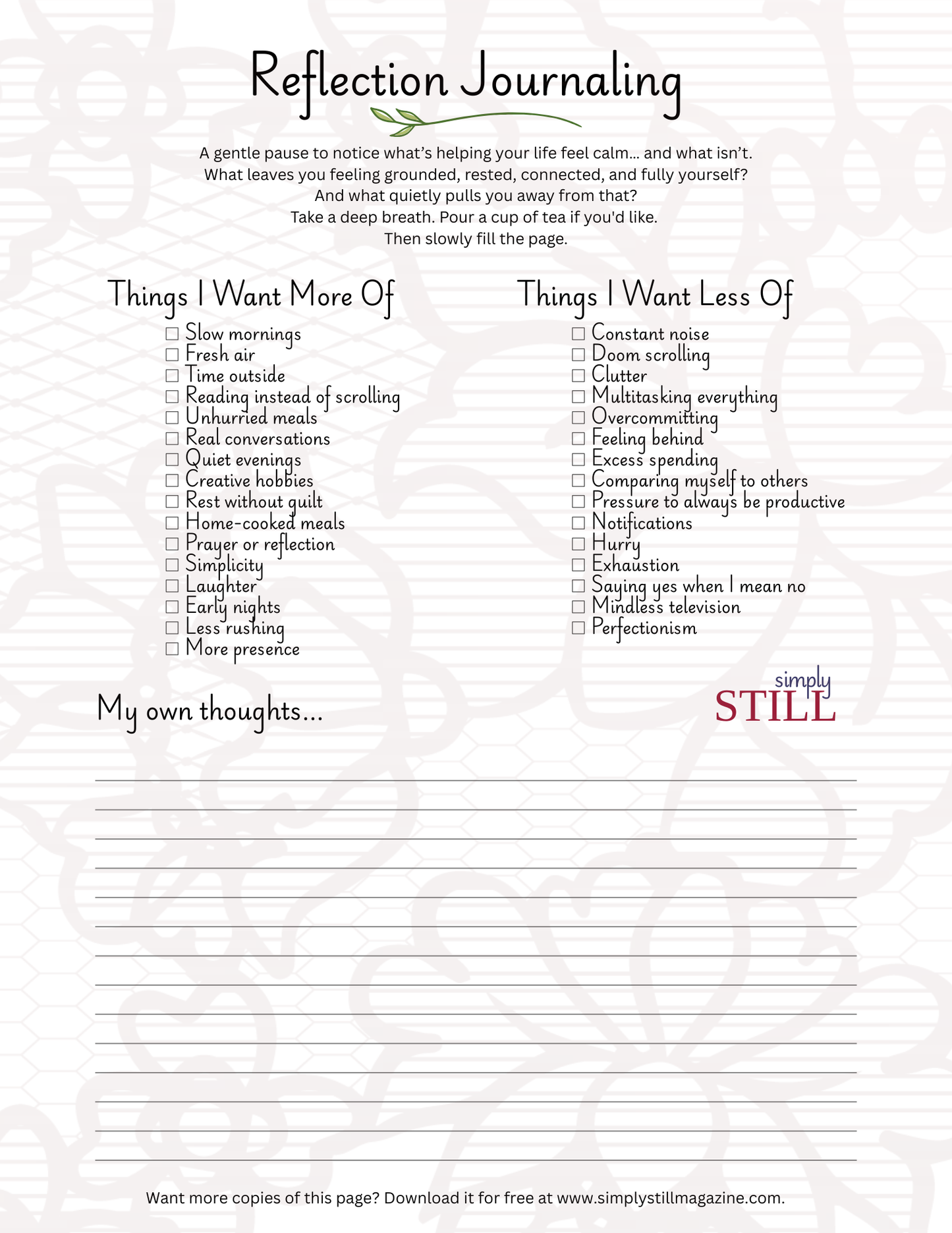Reflection Journaling Page - Free Printable