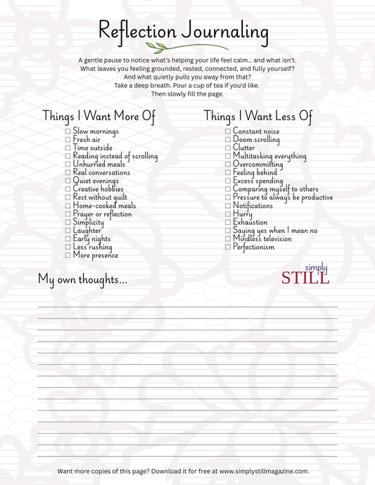 Reflection Journaling Page - Free Printable